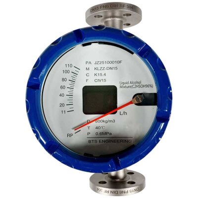 DN15 stainless steel flow meter rotameter KLZZ PN6 (liquid alcohol mixture C2H5OH 96%), 11-110 l/h, 4-20mA, Ex
