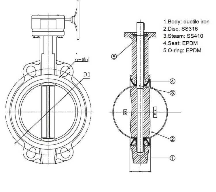 PN16 DN250 Задвижка Баттерфляй, чугунный корпус, диск AISI 316, Seat EPDM