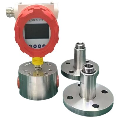 DN40 Medidor de caudal de acero inoxidable con engranajes para aceite de soja 890 kg/m3, 50-90 °C, 200-1200 l/h, 1 bar, 4-20 mA, de abajo hacia arriba