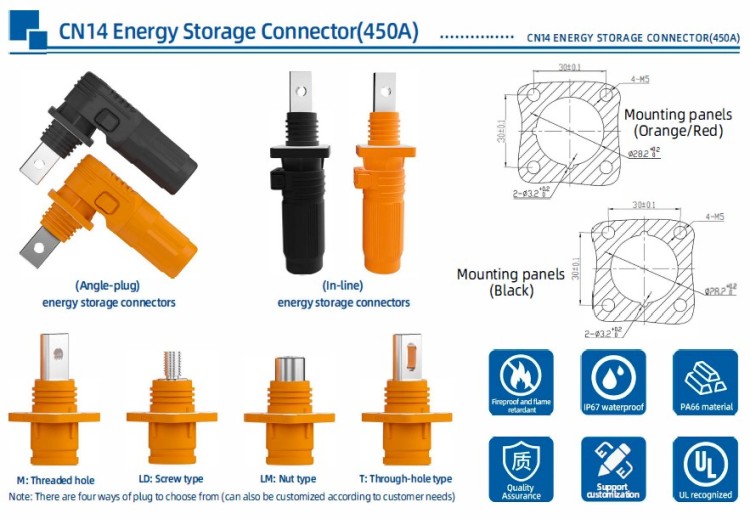 JC-CN14-S-01-LD, 400A, 1500V DC разъем гнездо для аккумулятора винтовой тип, оранжевый