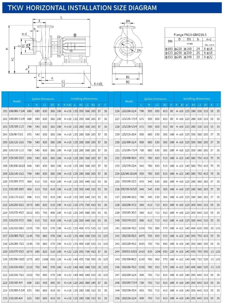 TKW 125/250-11/4 (100/20), 11 kW, 1450 насос центробежный горизонтальный