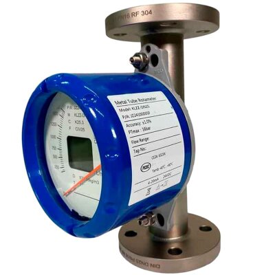 DN25 Caudalímetro rotamétrico de acero inoxidable KLZDN25-PN16 para aceite de soja con una densidad de 890 kg/m3, 50-90 °C, 200-1200 l/h, 4-20 mA