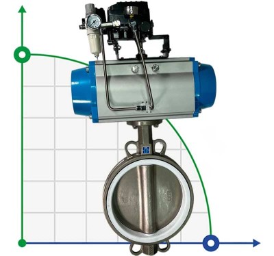 PN6 DN250 Wafer butterfly valve, body and disc AISI 304, PTFE, Double acting Pneumatic actuator Ex+positioner 4-20MA