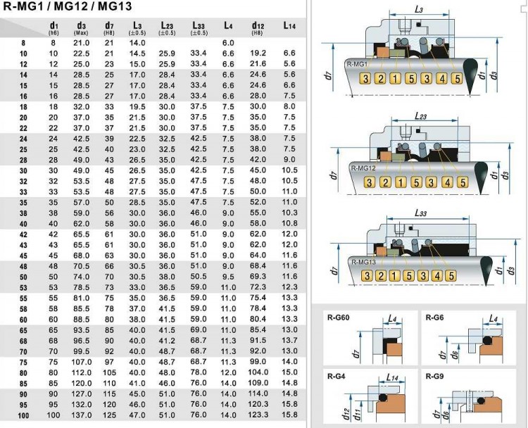 Уплотнение вала насоса R-MG1 15, SIC/SIC, EPDM, 304, G60