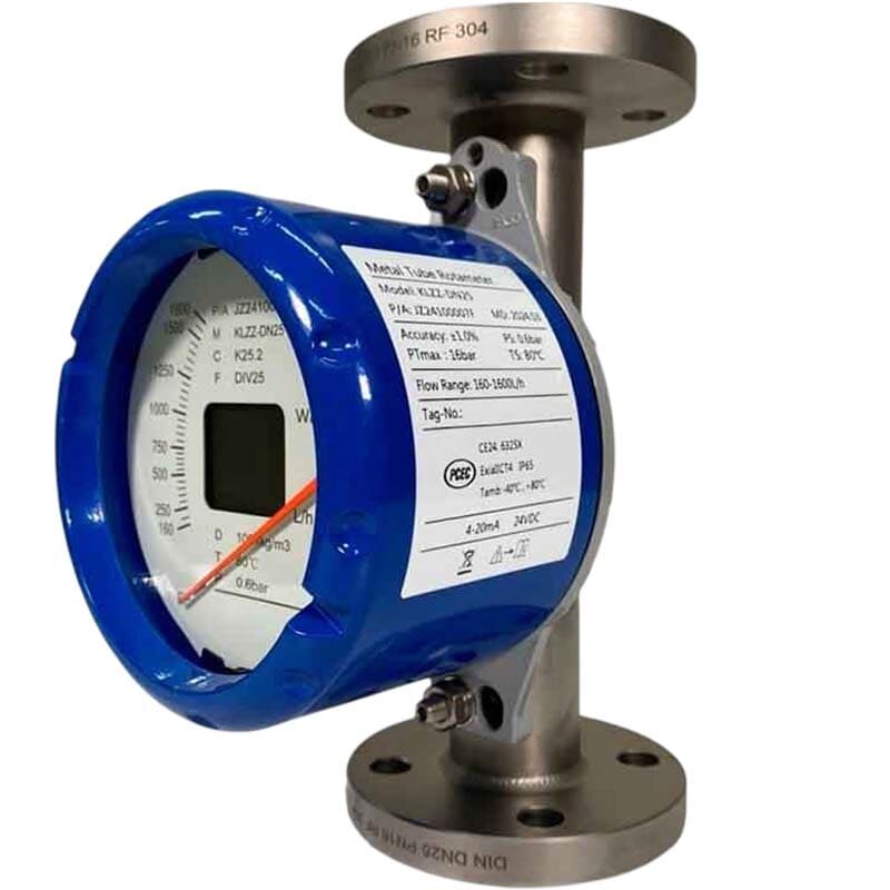 DN25 Caudalímetro rotámetro acero inoxidable KLZZ PN16 (agua), 160-1600 l/h, 4-20mA, Ex