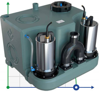 КНС сололифт для дач и частных домов с двумя насосами и пультом управления AIZL-750W Double, 18/11,5, 0,75 кВт, 220V, 2800 об/мин