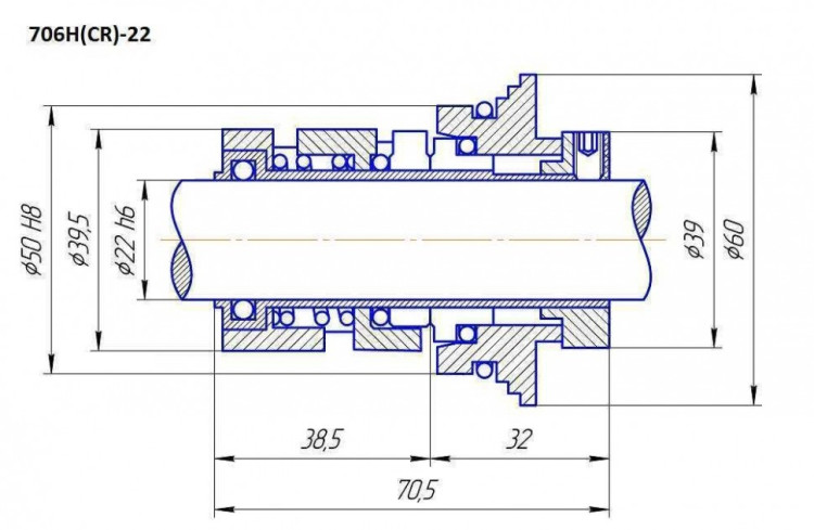 Торцевое уплотнение для Grundfos R-706H (CR) 22, SIC/SIC, VITON, 304