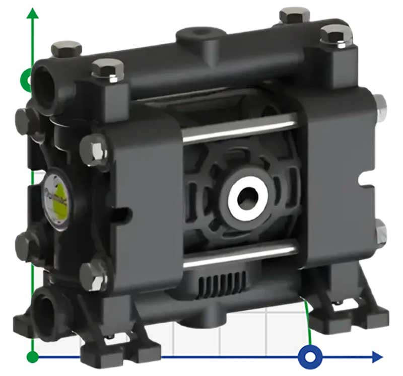Bomba neumática de membrana FLUIMAC PHOENIX P08 PVDF+CF NBR+PTFE, 7 l/min para el bombeo de líquidos viscosos