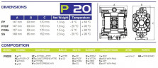 Пневматичний мембранний насос PHOENIX P20 AISI316 HYTREL+PTFE, 20 л/хв