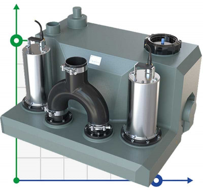 Установка для подъема канализационных стоков с двумя насосами и пультом управления AIZL-1500W Double, 30/13, 1,5 кВт, 220V, 2800 об/мин