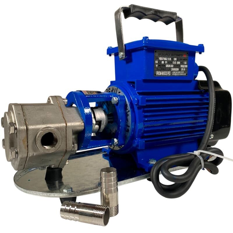 Bomba de engranajes de acero inoxidable para bombeo de líquidos químicos WCB-50/380V 50Hz, 50 l/min, 30 m, AISI 304, 0,55 kW, 2900 rpm, Ex