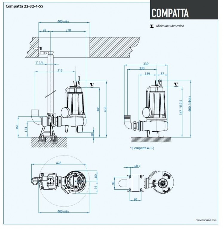 Погружной насос Dreno COMPATTA EVO 32, T с вихревым рабочим колесом