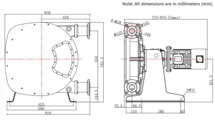Индустриальный шланговый насос JXHIN-50-CI+SS-F-NR-P, 7.18 м3/час, 4 кВт, 16 бар, 380В