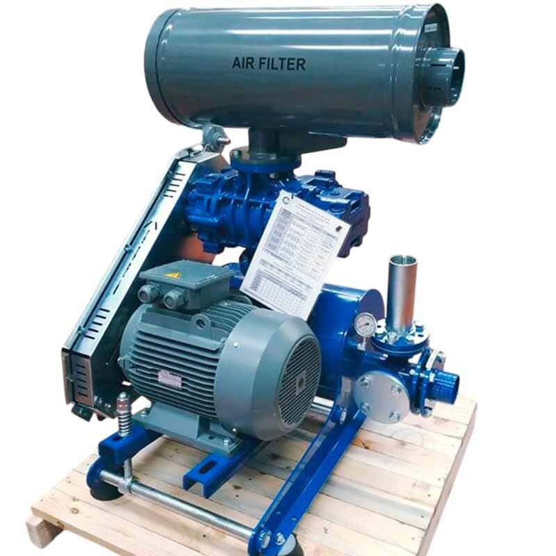 Souffleur RUUT BLOWER H37 (DN150/PN10), 1200 m3/h, 2100 tr/min, avec moteur 37 kW, 380B, 50 Hz, sur châssis