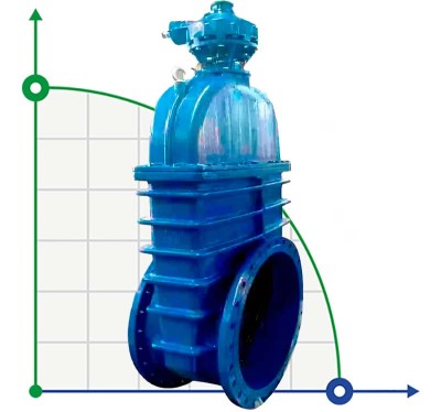 DN450 PN16 Zasuwa z gumowanym klinem z reduktorem 30х539р Korpus żeliwny, uszczelka: EPDM, GOST