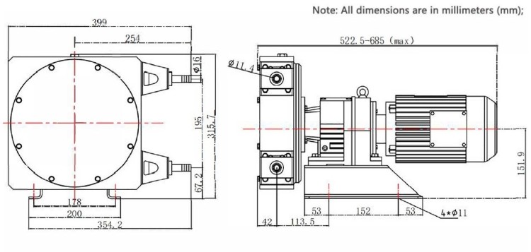 Индустриальный шланговый насос JXHIN-15-AL-F-NR-P, 215 л/час, 0,55 кВт, 12 бар, 380В