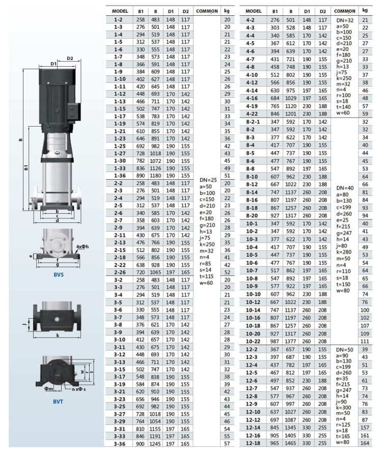 Многоступенчатый насос BVS 10-22, 7,5 kW, AISI 304