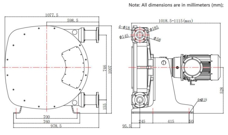 Индустриальный шланговый насос JXHIN-65-CI+SS-EPDM-P, 18 м3/час, 5,5 кВт, 16 бар, 380В